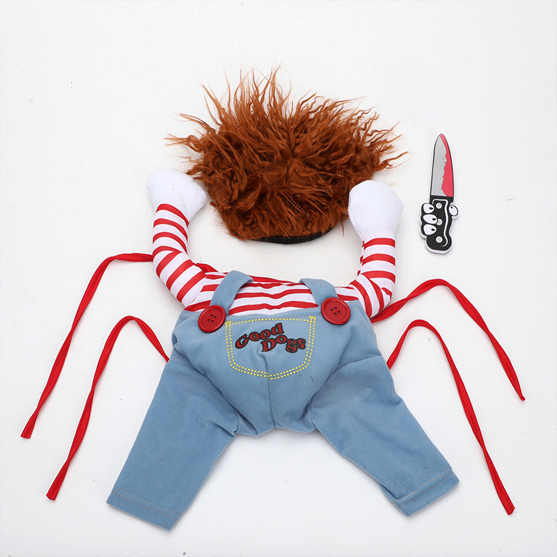 Deadly doll Pet costume Halloween holding knife dagger