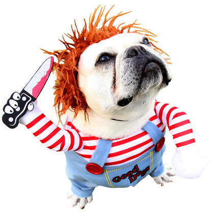 Deadly doll Pet costume Halloween holding knife dagger
