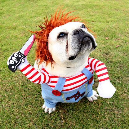 Deadly doll Pet costume Halloween holding knife dagger